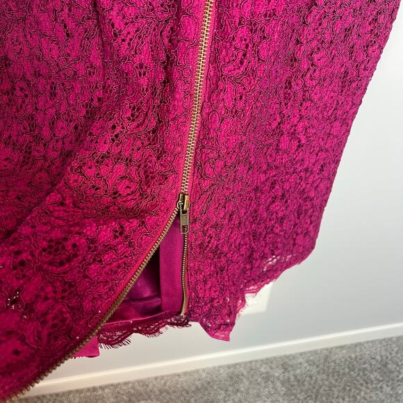 Adrianna Papell Evening Dress Long Sleeve Lace Sheath Fuchsia Size 10 - Picture 14 of 16